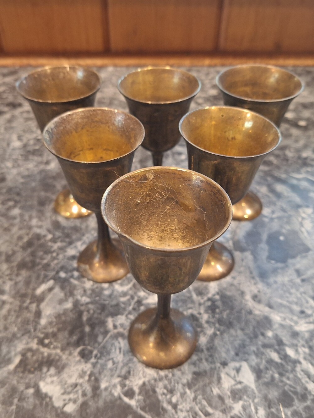 Vintage Brass Goblet Set - 6-Piece Gold Toned Drinkware